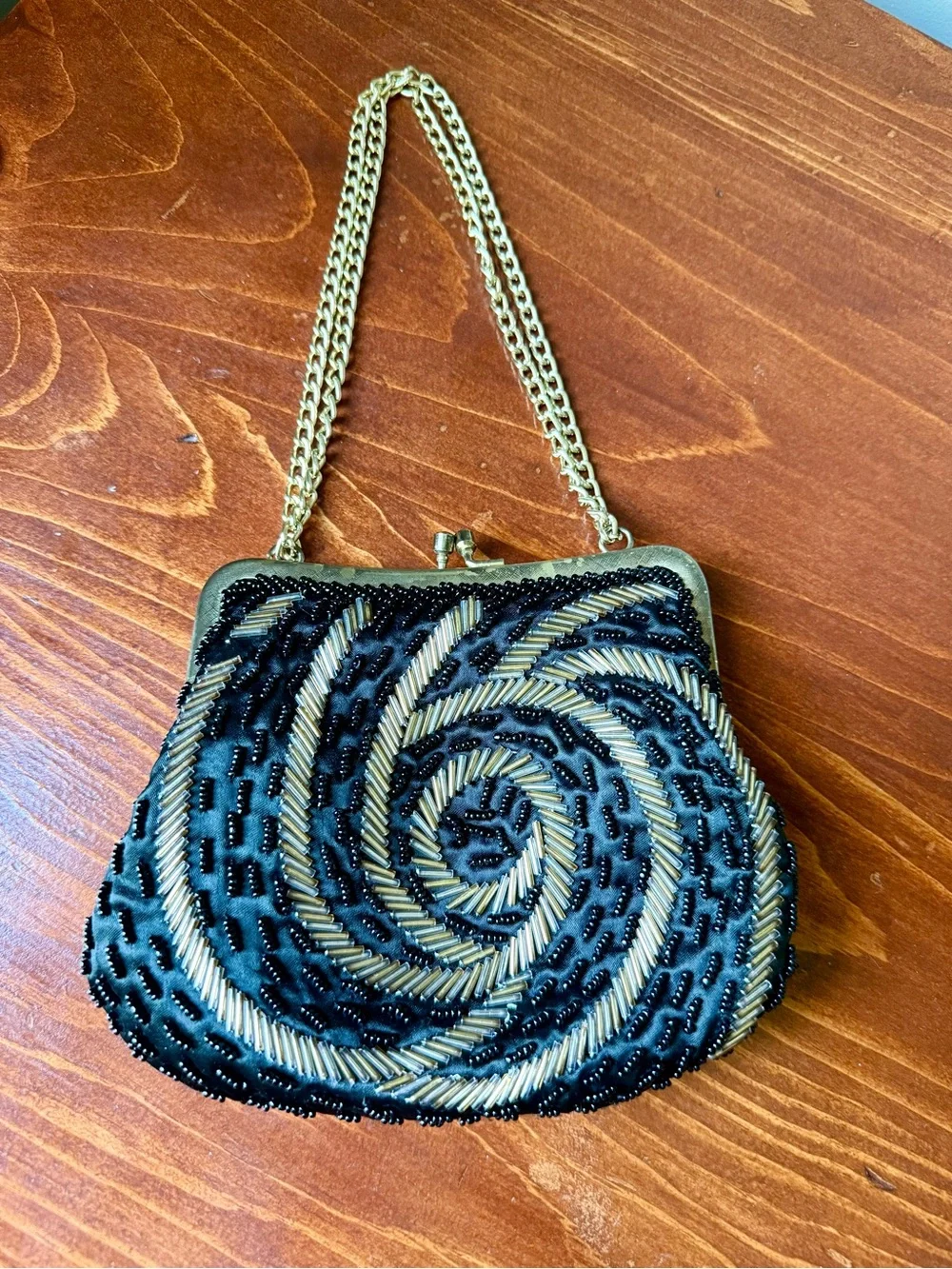 Vintage La Regale Beaded Bag - Black & Gold Handmade in Hong Kong